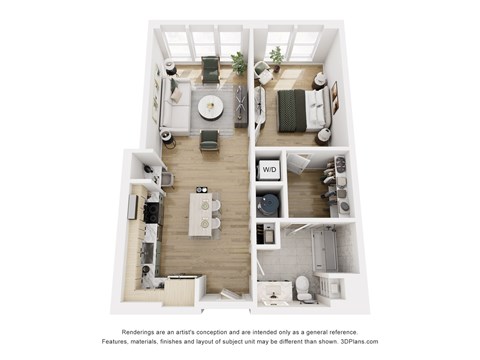 Floor plan for 1 bed, 1 bath, 760 sqft